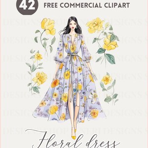 Bloemenjurk mode aquarel clipart, vrouwelijke dame stijl gratis commerciële PNG, stijlvolle vrouw illustratie, fotomodel, elegante mode