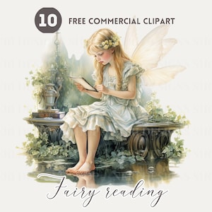 Fee lesen Aquarell Clipart Bündel, Magische Buchliebhaber Free kommerzielle PNG-Set, Schmetterlingsfee, Verzauberte Zeitschriftenillustration