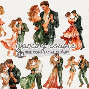 Dancing couple watercolor clipart, Dancing Duo at Party free commercial, Dance Night, Romantic dance digital sticker PNG, wedding dance Art