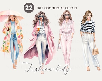 Urban fashion watercolor clipart, city girl free commercial PNG, Stylish woman Illustration, fashion model, feminine style, elegant fashion