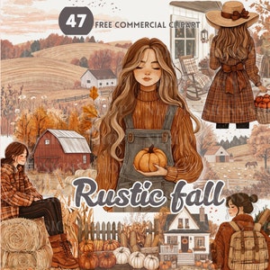 Platteland herfst aquarel clipart, rustieke herfst gratis commerciële png, herfstschuur, veranda, herfst meisje digitale sticker, herfstveldafbeelding