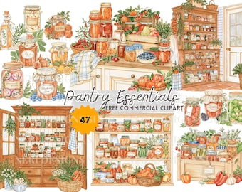 Jam and Preserve Watercolor Clipart, Farmhouse Pantry, Homemade Jars, Honey, Kitchen Shelves, Recipe Cards, Commercial Use Digital Sticker