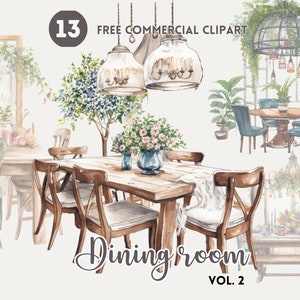 Bloemen Eetkamer Aquarel Clipart Bundel Gratis Commerciële Eettafel instelling PNG Clipart Downloadbare Dinerfeest Illustratie