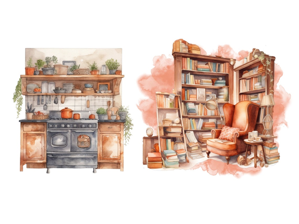 Cozy Living Watercolor Clipart Bundle Warm Home Free - Etsy