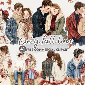 Gemütliches Herbstpaar Aquarell Clipart, Herbst Romantik Planer-Aufkleber, Romantisches Gemütliches Date free kommerzielle PNG, paar umarmt, Love Story