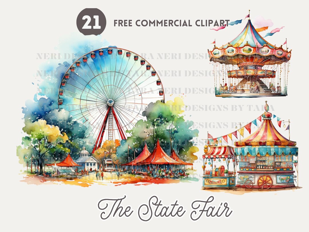 State Fair Watercolor Clipart Bundle, County Fair, Fair Wheel Free