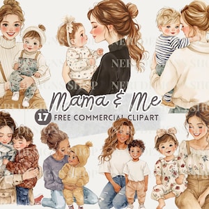 Clipart de acuarela de madre e hijo, PNG comercial gratuito de mamá e hijo, maternidad, abrazo de madre, mamá sosteniendo a bebé, niño pequeño, padre e hijo