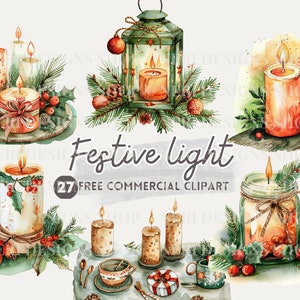 Festliche Licht Dekor Aquarell Clipart, Weihnachtslaterne kommerzielle PNG, Weihnachtskerze, Kerze Tablett Aufkleber, Weihnachten Schnur Licht