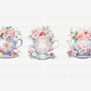 Spring Floral Tea Watercolor Clipart Bundle, Dreamy Springtime Tea Set ...