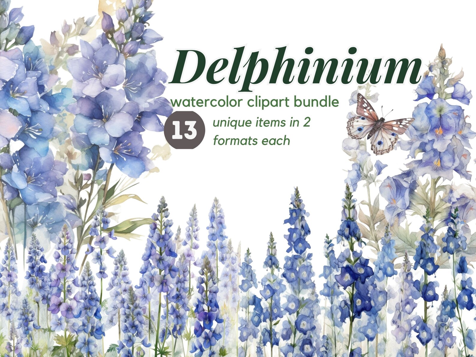 Delphinium Floral Watercolor Clipart Bundle Larkspur Free Commercial ...