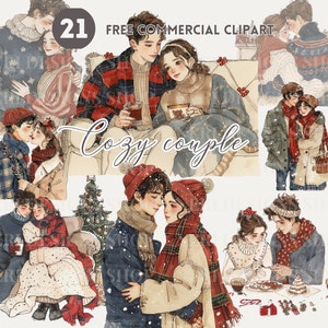 Winter paar aquarel clipart bundel, romantische kerst liefde gratis commerciële png, gezellige winter romantiek, winter knuffel, knuffel, lekker kunst