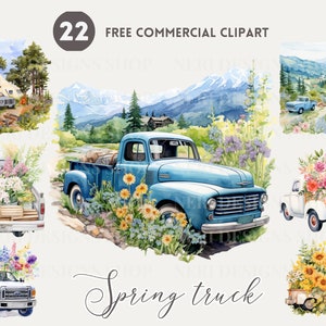 Bloemen vrachtwagen aquarel clipart, landweg vrachtwagen gratis commerciële PNG, vrachtwagen op buitencamping, vrachtwagen in het bos, vrachtwagen in de voortuin
