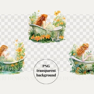 Floral Bathtub Watercolor Clipart Bundle, Floral Girl Free Commercial
