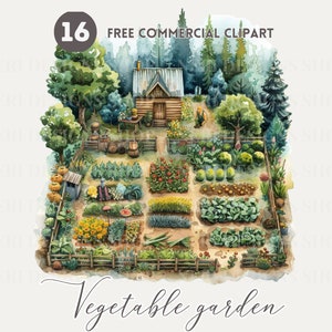 Bundle de cliparts aquarelle de jardin potager, Gardener's Bounty PNG gratuit, Illustration d'un carré de légumes verts, Graphique végétarien local