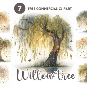 Leuchtende Weide Baum Aquarell Clipart Bundle freie kommerzielle strahlende Baum druckbare Illustration Sofort-Download leuchtende Weide Baum