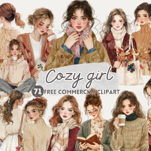 Gezellige planner meisje aquarel clipart, Fall Fashion Girl gratis commerciële png, vrouwelijke sticker voor dagboek, stijlvolle herfst scrapbook vrouw