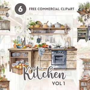 Cozy kitchen watercolor clipart bundle Free commercial  watercolor clipart set Aesthetic kitchen watercolor illustration