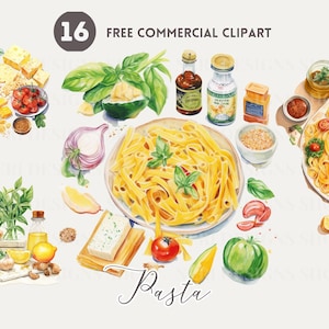 Pasta aquarel clipart bundel, gratis commerciële Italiaanse keuken PNG, pasta en vegetarisch recept grafisch, culinaire kunst illustratie