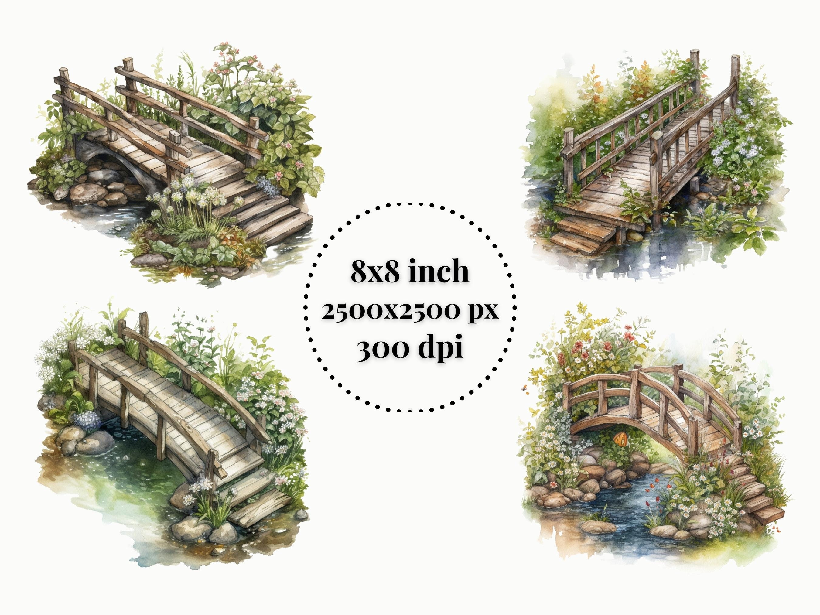 Wooden Bridge Watercolor Clipart Bundle Rustic Bridge Free Commercial ...