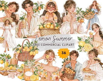Watercolor Lemon Clipart, Fresh Citrus Summer Art, Kitchen and Recipe Graphics, Planners, Stickers, Greeting Cards, Commercial Use