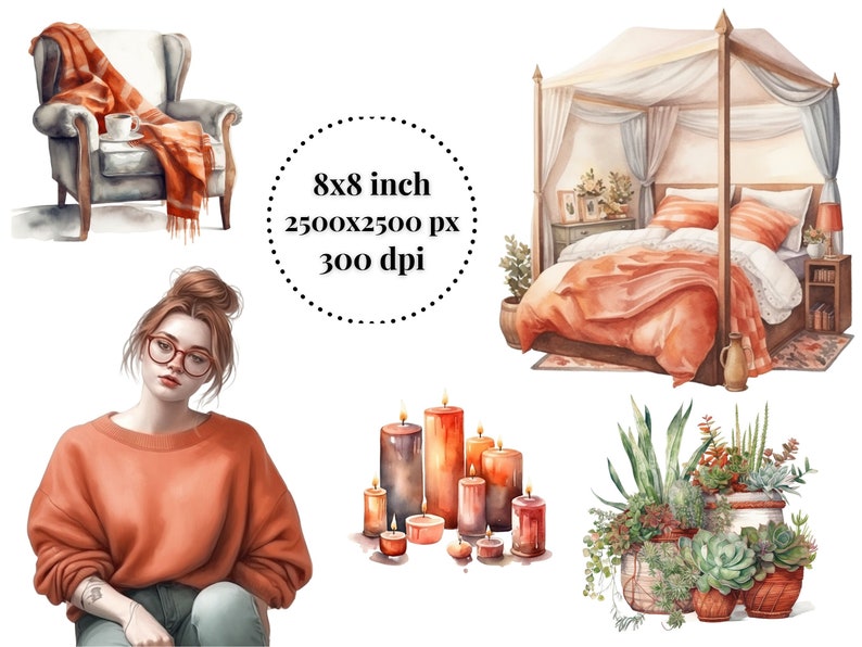 Cozy Living Watercolor Clipart Bundle Warm Home Free - Etsy