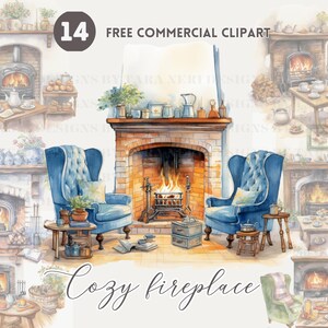 Gezellige open haard aquarel clipart bundel Fireside gratis commerciële PNG, Cozy Home Art Ontspanning Illustratie, Warm Home Illustratie