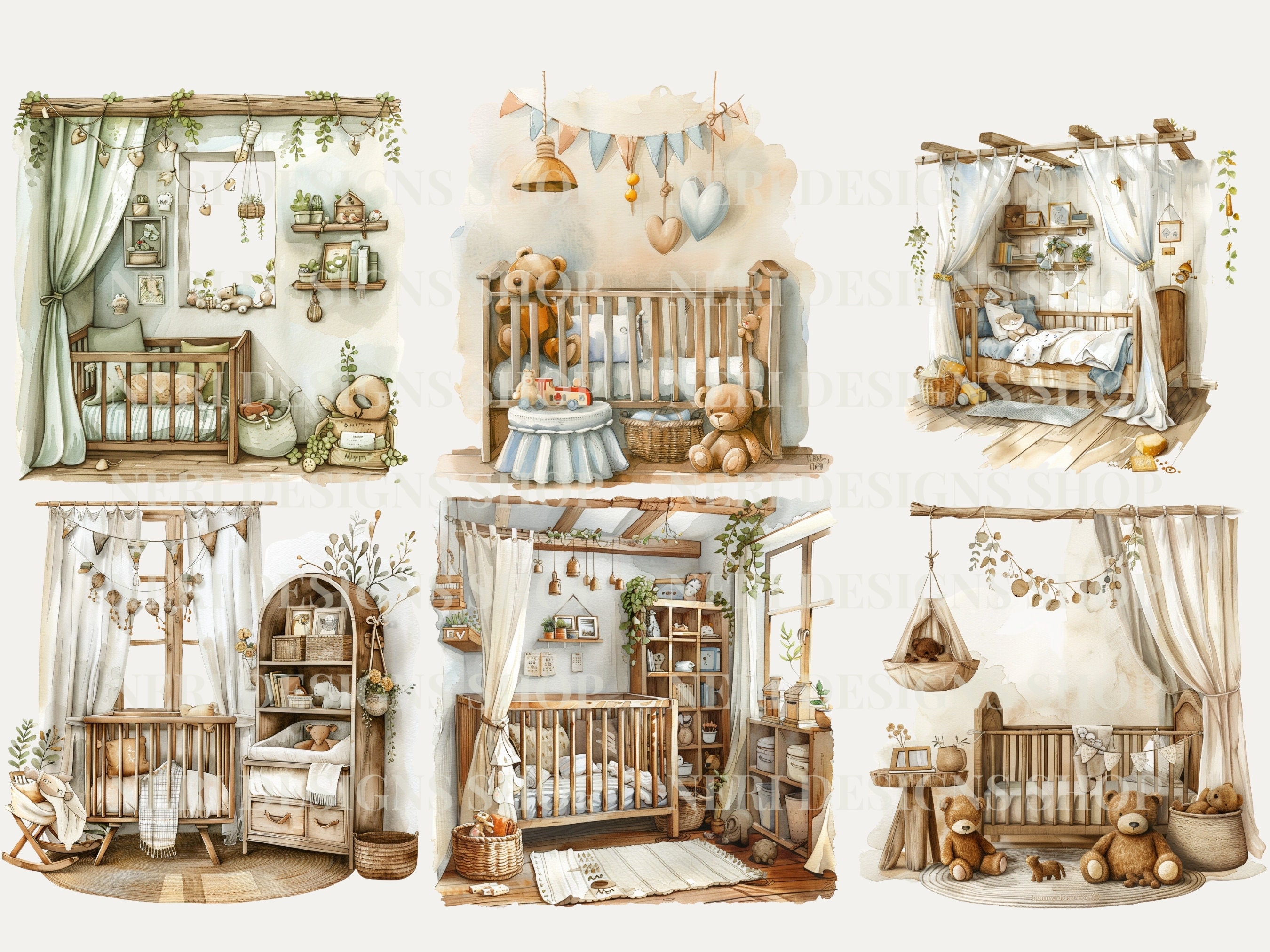 Nursery Room Watercolor Clipart Bundle, Cozy Baby Room Free Commercial ...