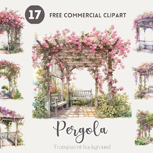 Arbor watercolor clipart bundle Floral pergola Free commercial Vine Trellis set Garden canopy Illustration Garden gazebo download graphic