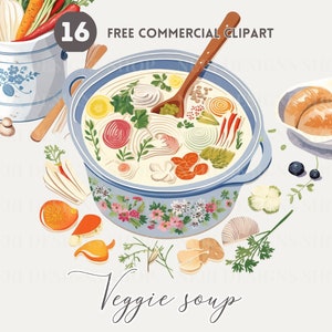 Lot de cliparts aquarelle de soupe aux légumes, PNG gratuit de cuisine commerciale, illustration d'art culinaire, illustration d'ingrédients végétaux, soupe confortable