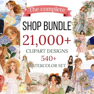 Whole Shop Mega Bundle Watercolor Clipart, Life Time All Store Access, Free Commercial Use, Future Updates, Google Drive Library