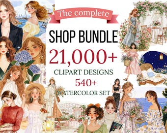 Whole Shop Mega Bundle Watercolor Clipart, Life Time All Store Access, Free Commercial Use, Future Updates, Google Drive Library