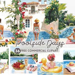 Vrouw bij Vacay Pool aquarel clipart, drijven, reizen gratis commerciële png, vrouwelijke sticker, resort zwembad decor, man ontspannen bij zwembad