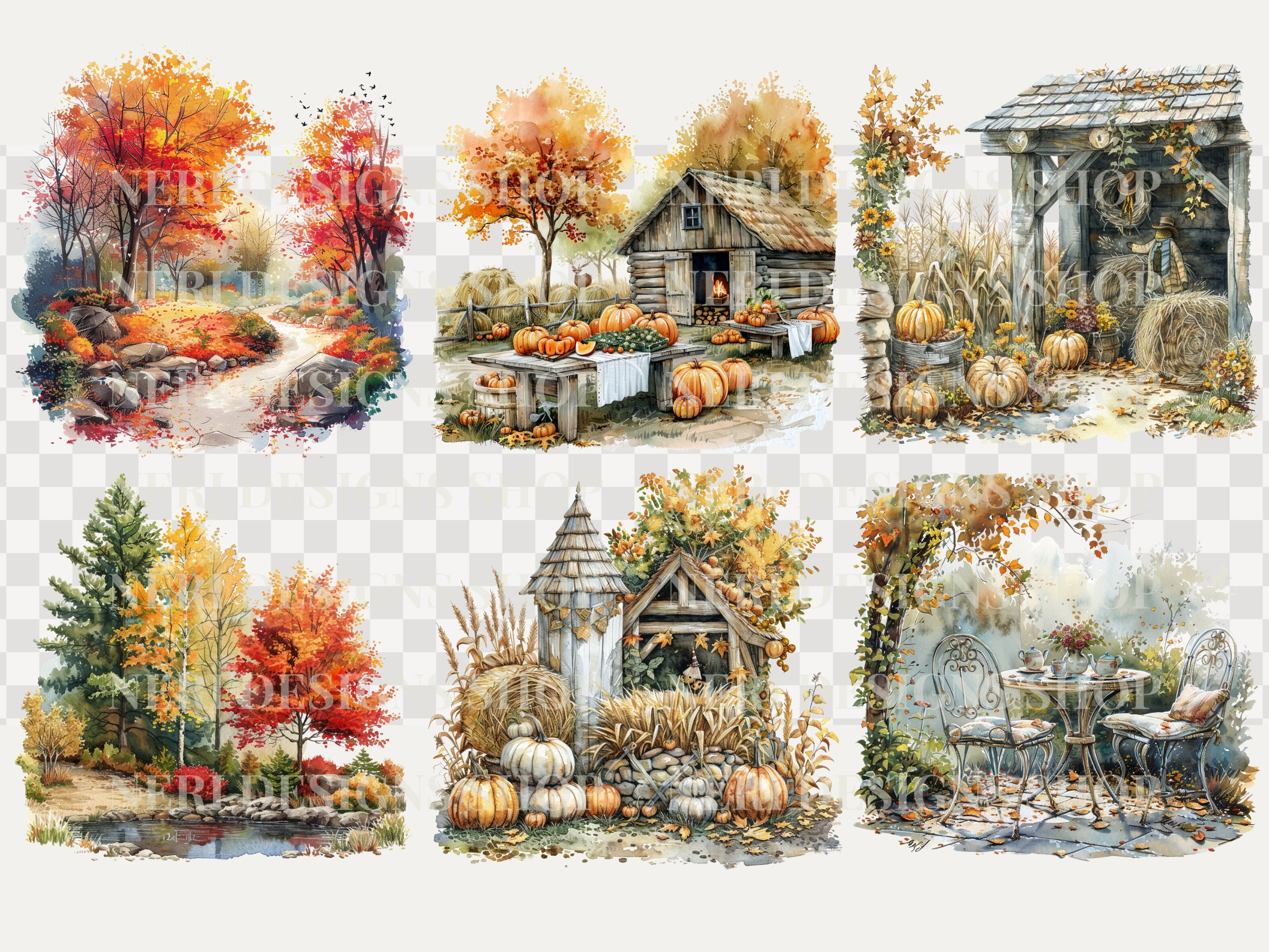 Fall Garden Watercolor Clipart Bundle Autumn Garden Free Commercial Png ...