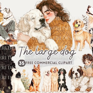 Großer Hund Aquarell Clipart, schlafender Hund PNG, verspielter Golden Retriever, Gruppe von Hunden, Schäferhund Aufkleber für Journal