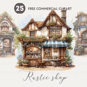Pacote de clipart de aquarela de vitrine rústica, ilustração de vitrine de campo caprichosa PNG, vitrine de desenho animado Conjunto comercial gratuito