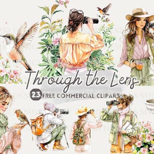Birdwatcher aquarel clipart, vogels kijken, verrekijker, camera en vogel gratis commerciële png, natuur waarnemer dagboek sticker kunst