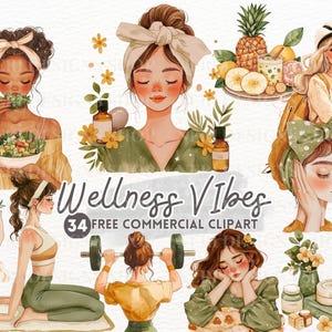 Wellness-levensstijl aquarel clipart, fitness gratis commerciële png, pilates, yoga, gewichtheffen, zelfzorg girl at spa sticker voor dagboek