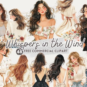 Clipart aquarelle de fille aux cheveux balayés par le vent, femme de dos PNG commercial gratuit, agenda féminin, femme aux cheveux flottants, fille aux cheveux venteux