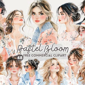 Pastelkleurige vrouw aquarel clipart, romantische vrouw gratis commerciële png, vrouwelijke meisje sticker, elegante dame portret, zachte pastel sticker