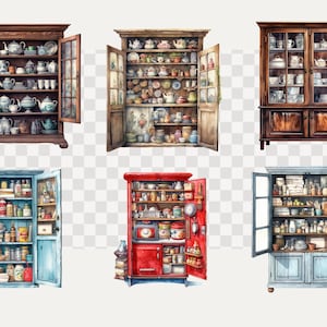 Vintage Cupboard Watercolor Clipart Bundle Retro Cabinet Free ...
