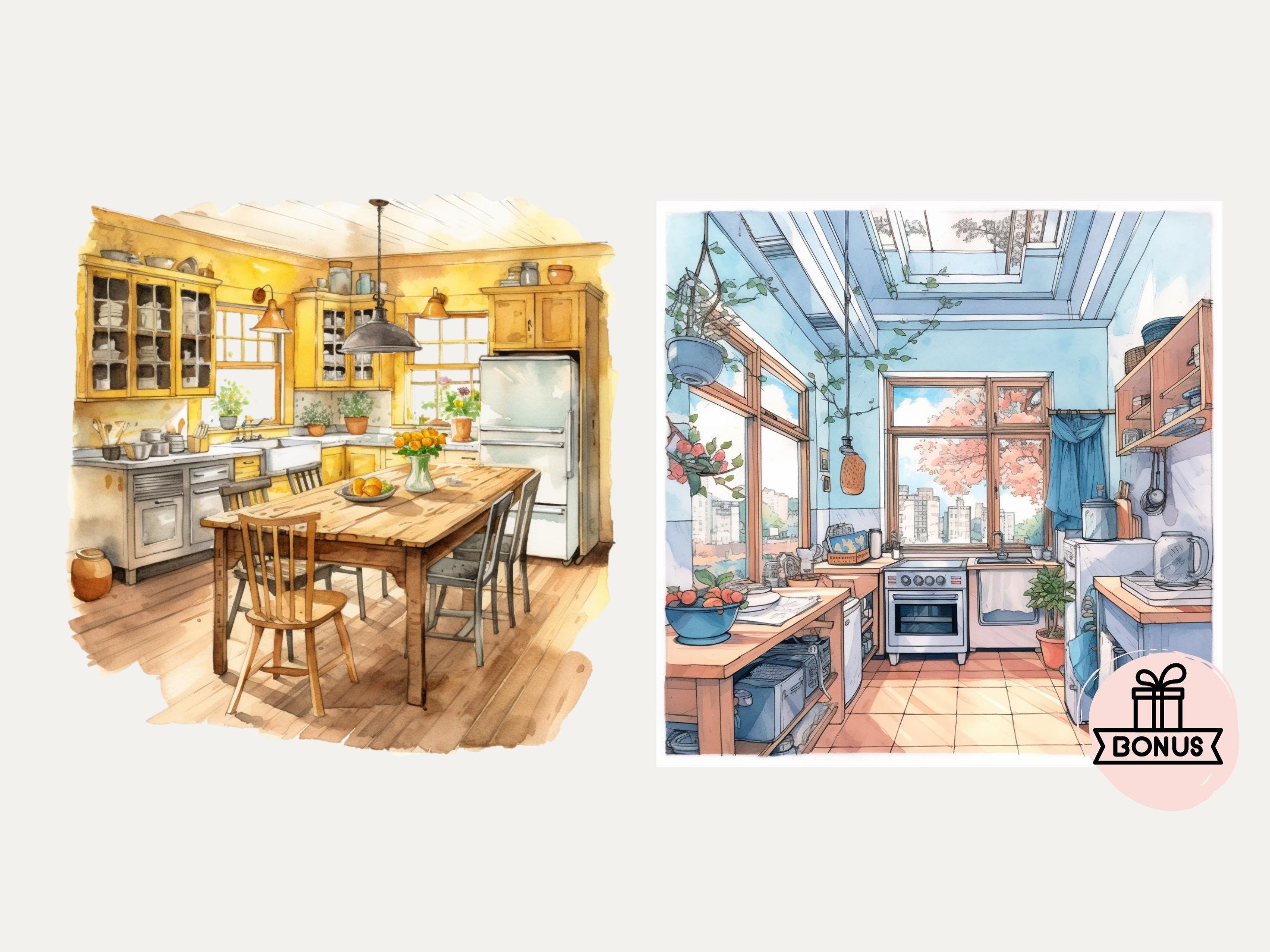 Cozy Kitchen Watercolor Clipart Bundle, Cozy Cooking Free Commercial ...