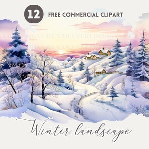 Carta digitale acquerello paesaggio invernale, illustrazione commerciale gratuita di paesaggi natalizi, sfondo invernale, carta digitale stagionale