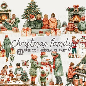 Natal família aquarela clipart, Família e boneco de neve comercial grátis PNG, Tempo de família de férias, Cena de família festiva, Arte de culinária familiar