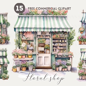 花屋の水彩画のクリップアート バンドル、花屋の PNG イラスト、無料の商用イラスト、春のグラフィック、開花、花市場