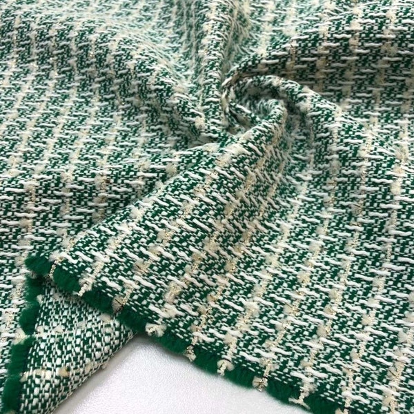 Green Tweed Wool Fabric, Knitted, Thick, Coat, Dress, Skirt, Autumn and Winter Fabric,High Quality, Sewing,Apparel Tweed Fabric by the Yard