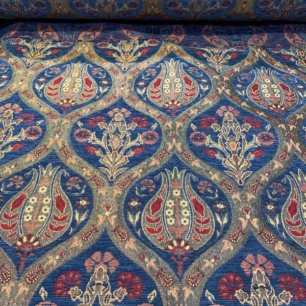 Turkish Kilim Upholstery Fabric, Damask Bohemian Tribal Decor, Chenille Fabric, Ethnic Boho Fabric, DIY Craft,Fabric by the yard