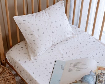 Eucalyptus Sheet  Set, Set of 2 Pillowcase and Sheet, Natural Baby Sheet  Set, Poplin Fitted Baby Bedding Decor, Newborn Baby Gift