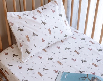Stylish Woodland Design Baby Sheet Set for Sensitive Mother, Natural and Quality Baby Elastic Sheet Set, Newborn Gift Pillowcase & Sheet Set