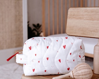 Lindo Corazones Rojos Mamá Bolsa de Cuidado del Bebé, Bolsa de Bebé de Algodón Poplin, Bolsa de Pañales, Bolsa de Hospital de Bebé, Bolsa de Viaje para Madres Pensativas