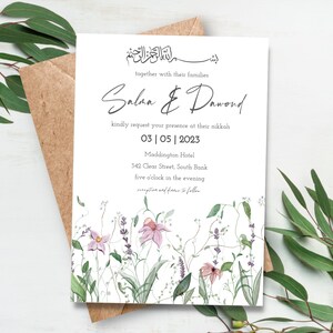 Floral Nikah Wedding Invitation, Muslim Walima Invite, Islamic Wedding | Watercolour Modern | Printable Digital Download & Editable | KLIA
